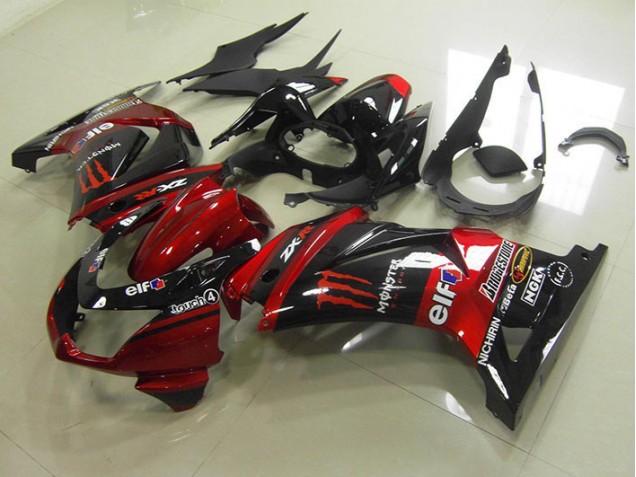 Best 2008-2012 Black Red Monster Kawasaki ZX250R Motorcycle Fairing